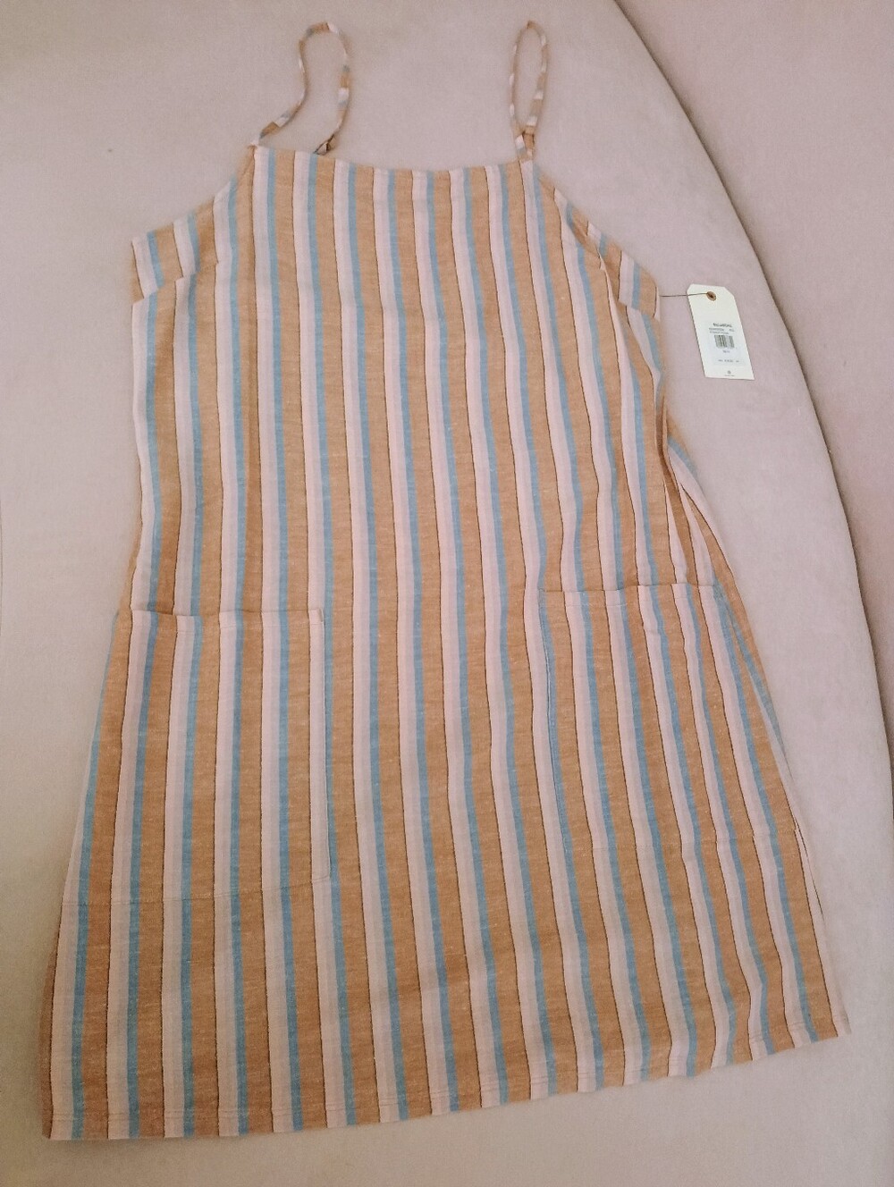 Billabong Striped Sleeveless Shift Dress With Pockets! Beach Casual Coastal NWT - Picture 5 of 9